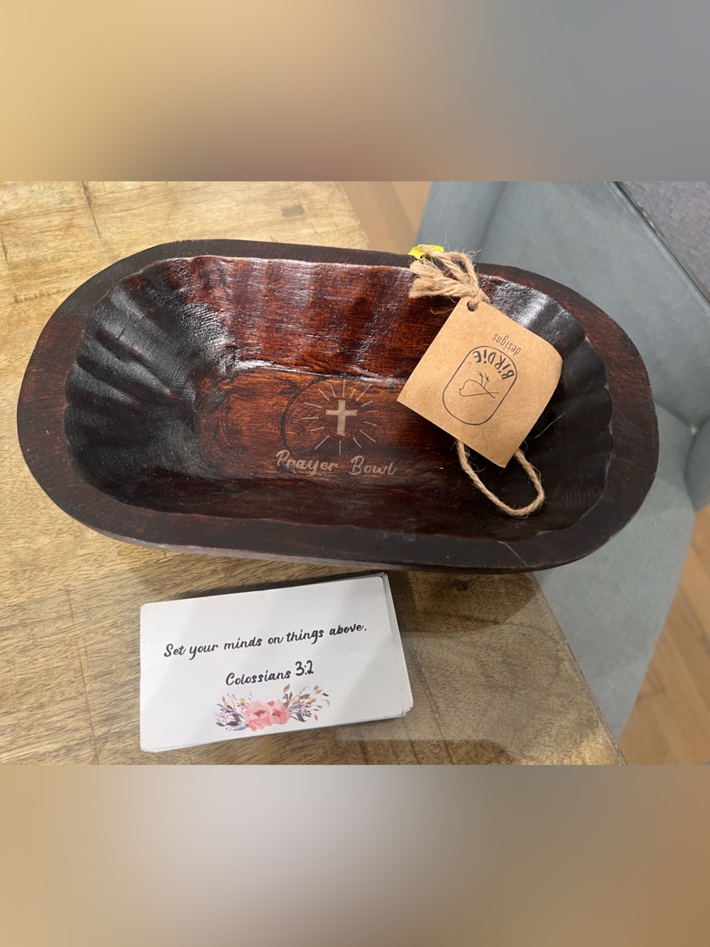 Birdie Designs Handmade Wooden Prayer Bowl with Scripture Cards